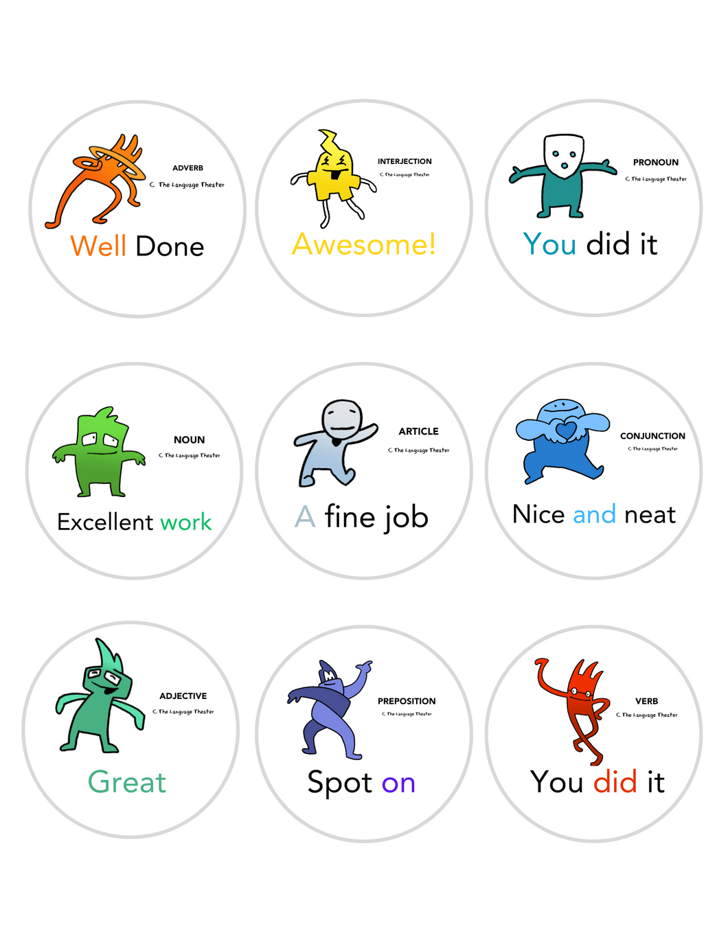 A Language Theater Encore: PRAISE STICKERS - The Nine Parts Of Speech (Download)